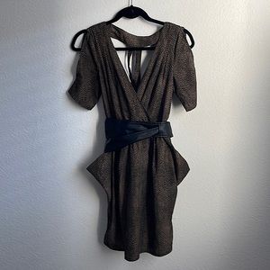 Black and brown mini cocktail dress with pockets